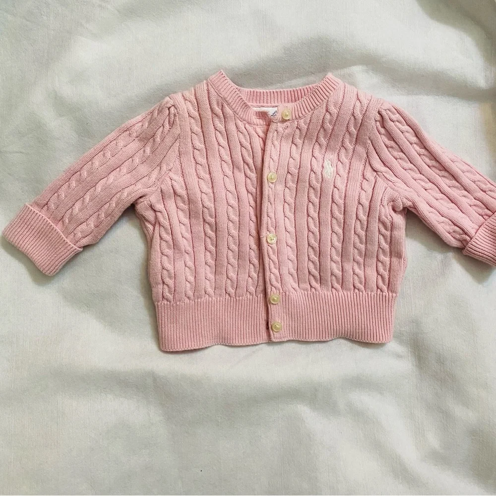 Ralph Lauren Baby Girls Cable Cardigan Sweater French Pink 3mo GUC